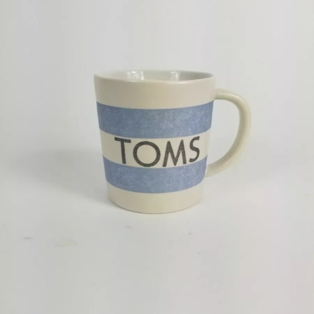 Toms Shoes Coffee Mug Cup Stoneware Blue striped